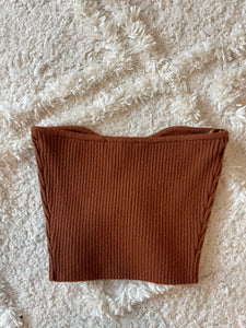 Brown Strapless Knit Top