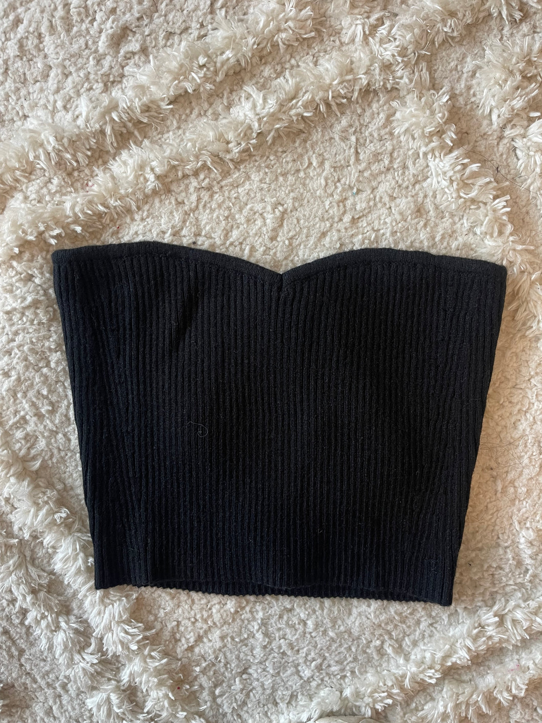 Black Strapless Knit Top