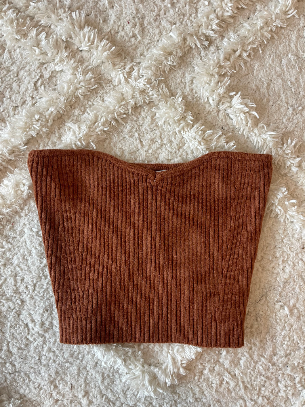Brown Strapless Knit Top