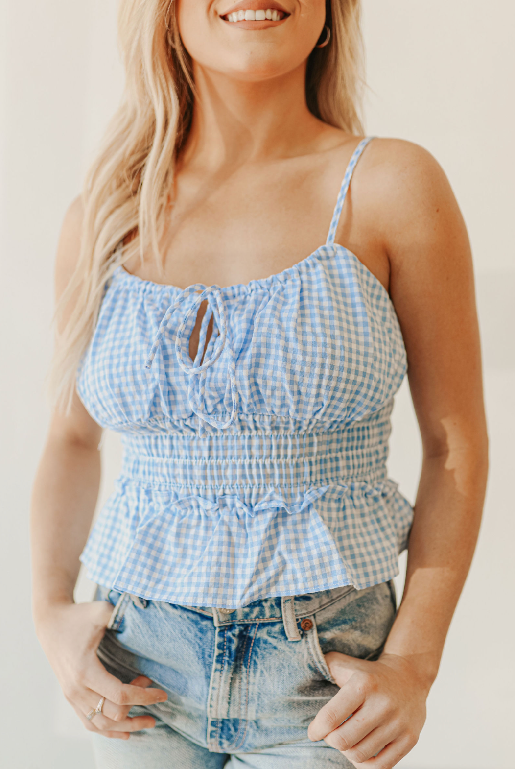 Baby Blue Checked Smock Top